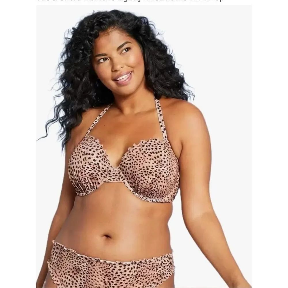Shade & Shore Leopard Print Ruffle 2pc Bikini Set(Top 34b,Bottom Large)